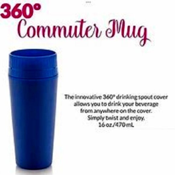 Tupperware 360° Commuter Mug Twist 'N Sip Travel Leakproof Cup 16 oz. Tokyo Blue - Picture 8 of 16